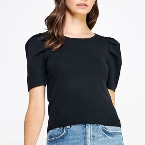 NWT Vylette Ribbed Black Crop Top Puff Sleeve Women’s Basics Minimalist Size XS